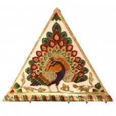 Golden Meenakari Royal Peacock Triangular Key Holder