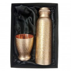 Joint Free Leak Proof Self Golden Print Copper Water Bottle For Home / Office / Traveling 1Ltr