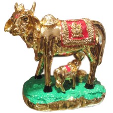 Kamdhenu Cow With Calf (24k Gold Plated)