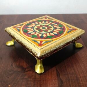 Golden Meenakari Pooja Chowki 6 Inch for Home & Office Decor for Pooja