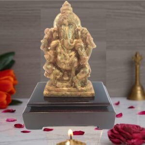 Navdhanya Ganesha Idol with Wooden Base Murti Golden for Home and Office Decor