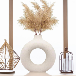Ceramic Donut Vase 6 Inch Flower Vase for Living Room, Indoor Outdoor Plant, Office Decoration Pot, Table Decorative Item, Shelf & Home Decor