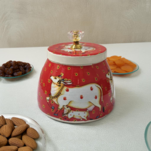 Red Kamdhenu Design Air Tight Dry Fruits Container with Tray, Diwali Dry Fruit Storage Box, Jars
