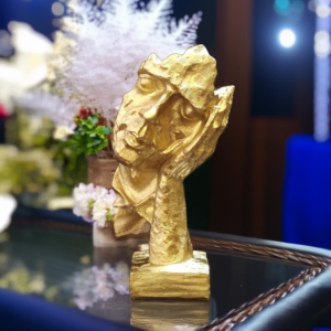 Golden Human Face Thinker Decorative Statue – Handcrafted Modern Antique Home Décor Desk Sculpture (2.7 x 5.9 in)