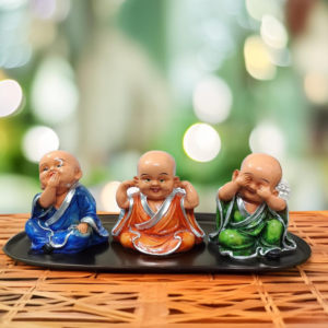 Monk Laughing Buddha Showpiece Statue For Living Room Meditaion Decor Brings Peace and Charm (Set of 3) Resin (8x6x10cm)