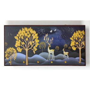 Forest Night View Artistic Wall Vastu Wooden Frame Painting for Home, Office, Living Room, Hotels & Wall Decoration Poster (30x15cm)