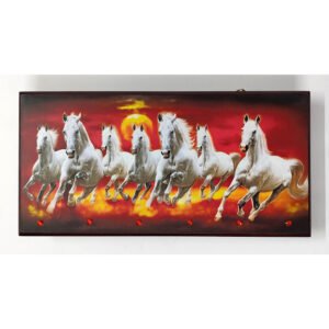 Seven Horse Artistic Wall Vastu Wooden Frame Painting for Home, Office, Living Room, Hotels & Wall Decoration Poster (30x15cm)