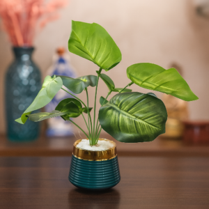 Lightweight Ceramic Flower Vase with Plant for Living Room, Home Decor