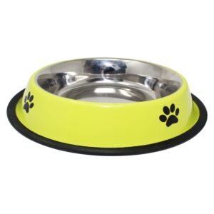Stainless Steel Paw & Bone Printed Pet Bowl with Non-Skid Rubber Bottom | Food & Water Bowl for Dogs & Cats