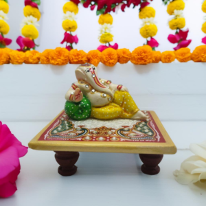 Lord Ganesha Idol with Chowki for Home Decor, Pooja, Ganesh Chaturthi, Housewarming, Diwali, Car Dashboard (Polyresin)