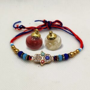 Evil Eye Rakhi Bracelet for Brother with Roli Chawal for Bhaiya Bhabhi, Raksha Bandhan