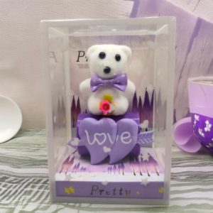 Teddy Bear in Heart Shaped Valentines Day Gift Box with Love Message, Romantic Gifts, Friendship Day Present (Purple)
