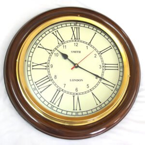 12 Inch Wooden Brass Analog Wall Clock for Home, Living Rooms, Hotels, Restaurants & Office