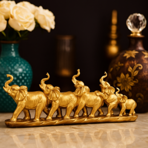 Vastu/Feng Shui Golden Seven Elephant Herd Showpiece for Home Decor