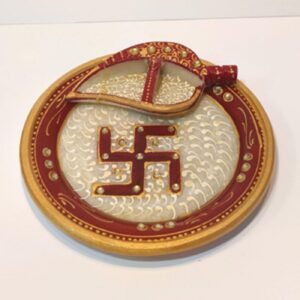 Marble Poojan Thali with Chopra/Round Shape for Raksha Bandhan/Bhai Dooj Tika/Diwali Poojan Thali