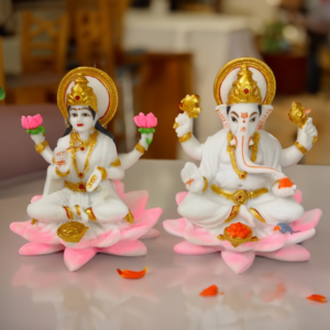 Laxmi Ganesh Idol Sitting on Lotus Hindu God Figurine for Decorations & Diwali Pooja