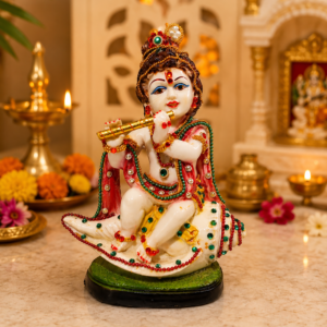 Bal Gopal Krishna Idol on Shankh for Mandir Decor, Janmashtami Polyresin