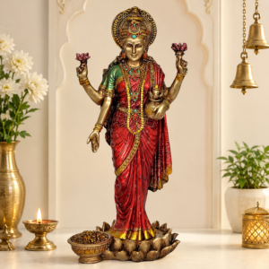 Goddess Lakshmi Devi Idol Statue for Home Puja, Temple Pooja Room & Diwali Decoration (Marble Powder)