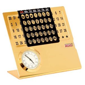 Perpetual Desk 100 Year Calendar with Table Clock, Reusable Desktop Calendar for Office & Home Decor Gold Pated