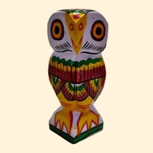 Handcrafted Wooden Owl Figurine – White Traditional Indian Folk Art Design Single
